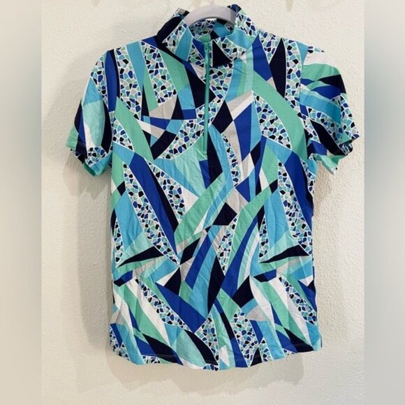 IBKUL Golf Athletic Briana Top Athleisure UPF Printed Stretch Zip - Picture 2 of 6